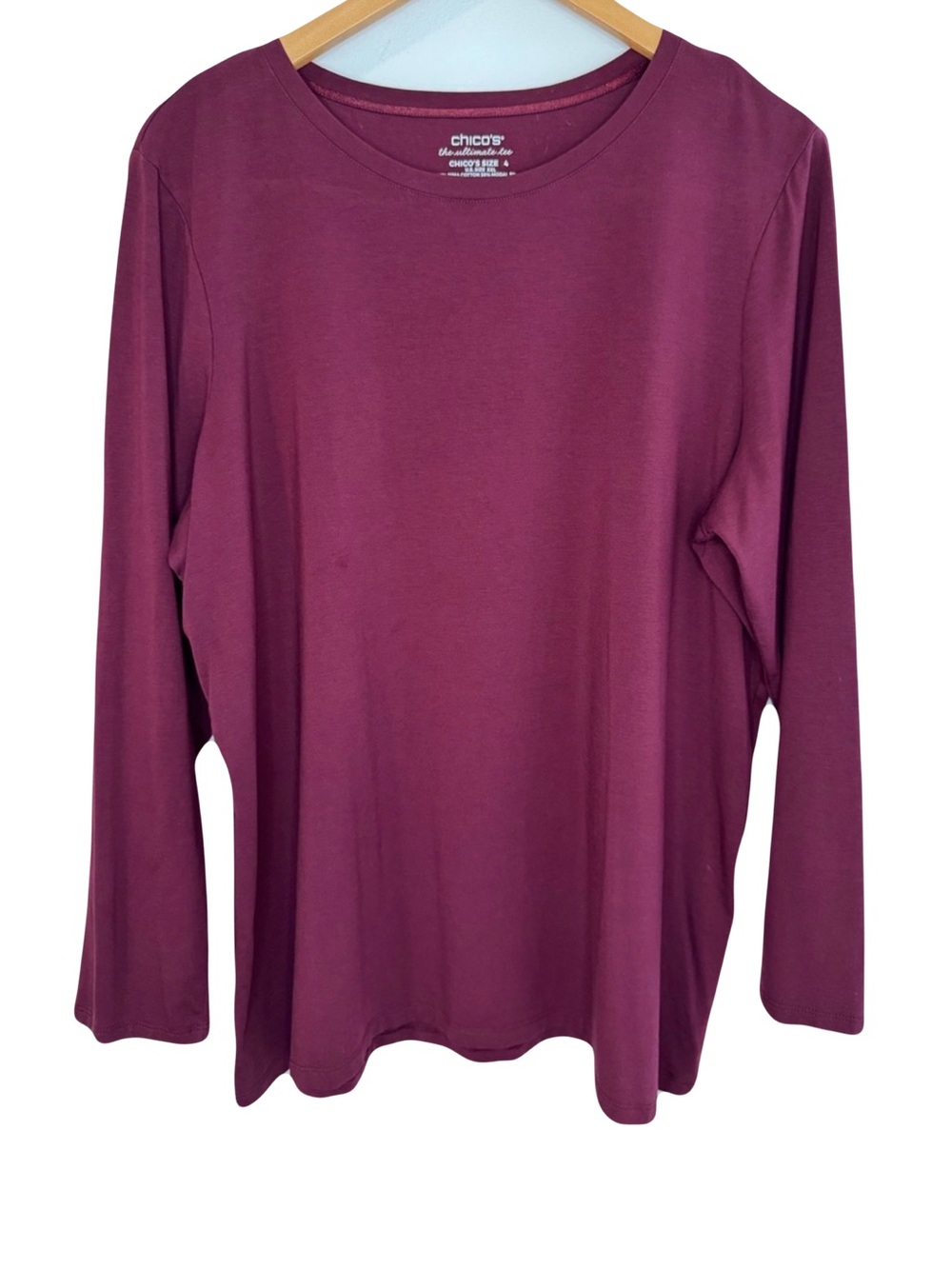 Chico's Long Sleeve Ultimate Tee Deep Berry Size XXL
